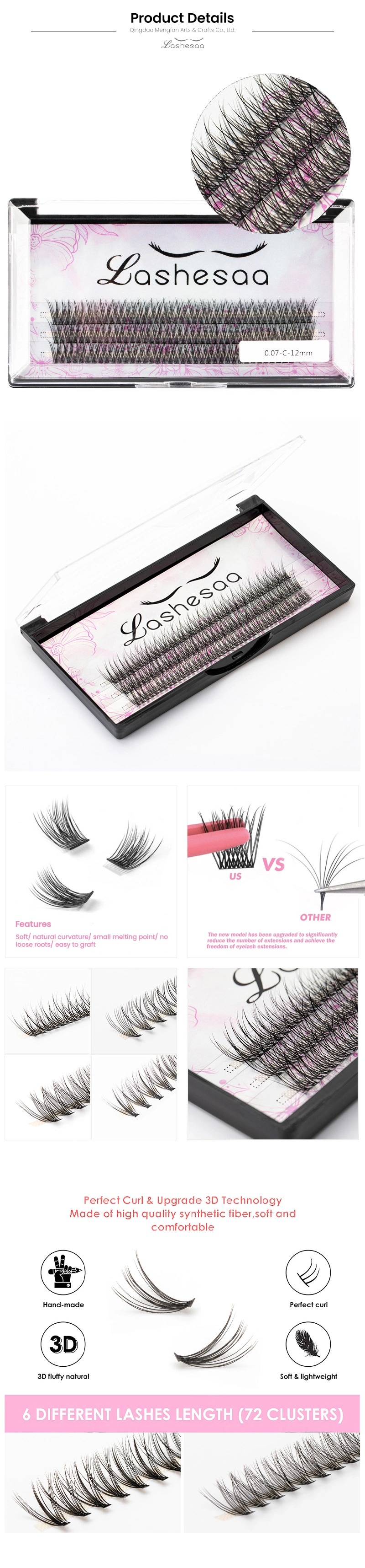 Mengfan China Natural-Looking Fake Lashes Supplier Double Layer Lash Extension Mink Blooming Fast Fanning Eyelash Extensions Band Cluster Individual Lashes