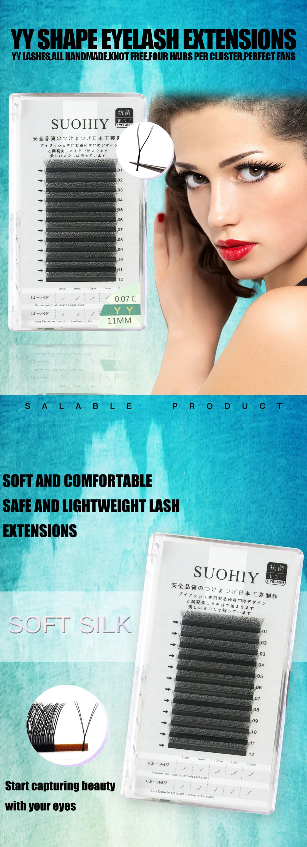 Best Price Private Label Handmade Eyelash Vendor Silk Korean Yy Shape Lashes Extension Yy Eyelash Extension